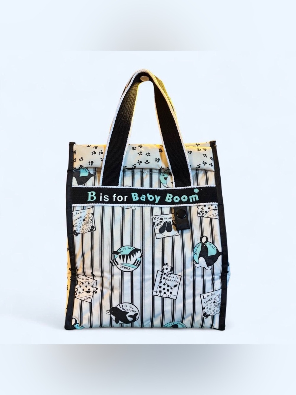 VTG 90s Baby Boom Animal Alphabet Insulated Bottle Bag Diaper Tote Striped Retro
